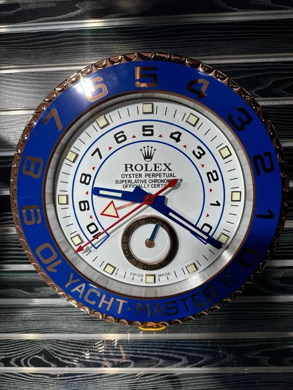 YACHT-MASTER II Rose Gold Wall Clock | Blue Bezel Insert | White Dial
